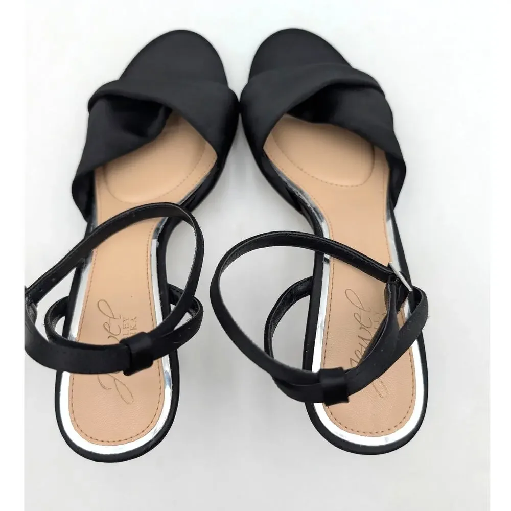 Jewel Badgley Mischka Kaia Ankle Strap Sandals Women's Black Size US8 EU38.5